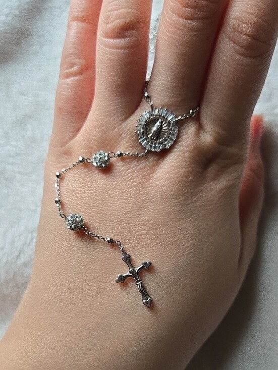 Jewelry - 925 Silver Crystal Rosary Necklace with Cross And Mother Mary